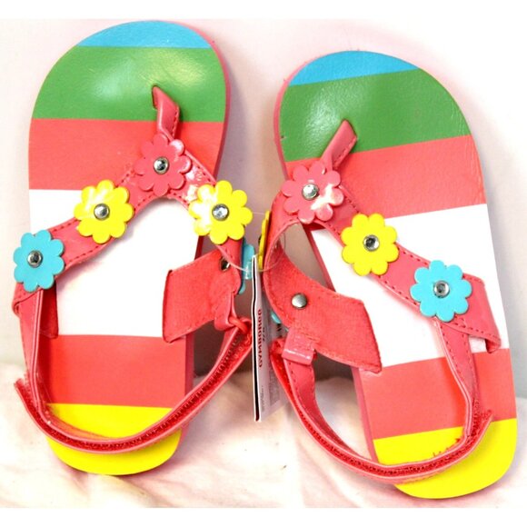 2009 Gymboree Happy Rainbow Sandals Shoes sz 5/6 Blue Dots Yellow Straps Rhinest - Picture 1 of 4